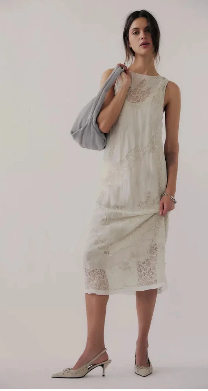 NEW FREE PEOPLE STONE MANY MOONS LACE SLIP MIDI DRESS SZ XS